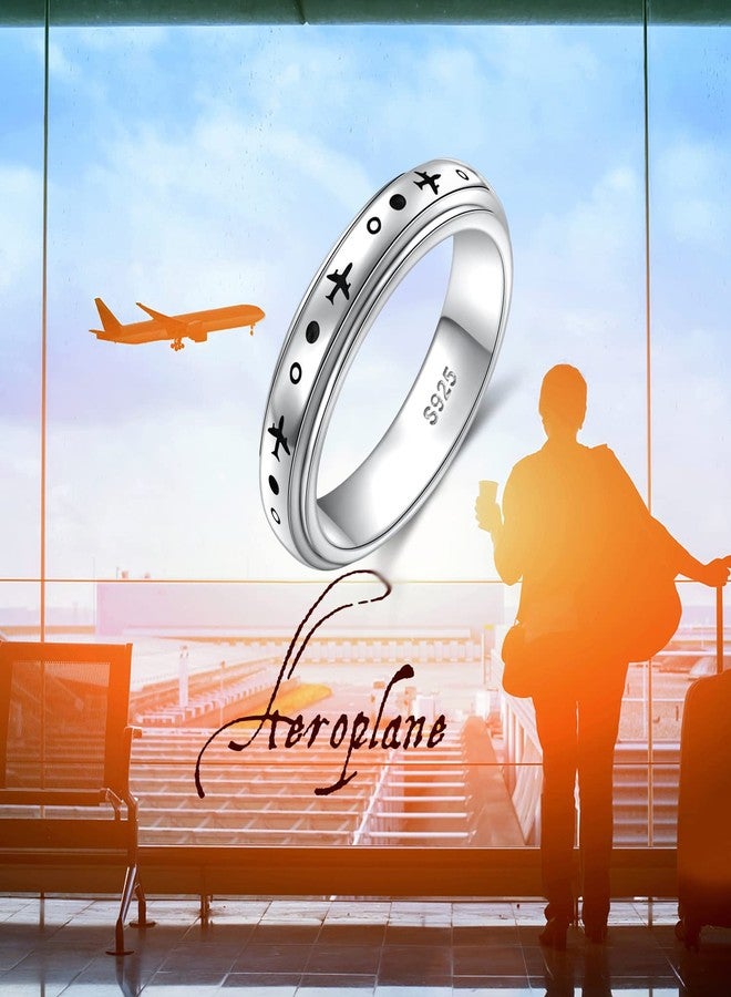 FLYOW Airplane Spinner Ring for Women Men 925 Sterling Silver Airplane Fidget Rings for Anxiety Stress Relieving ADHD Autism Rings Inspirational Boho Band Ring (6) - Image 2